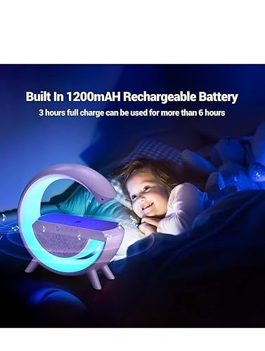 deevudi G-Shape Multifunctional Speaker LED Wireless Charging Speaker with 15W Fast Charging, Bluetooth, FM Radio, RGB Music Sync, Atmosphere Lamp, All-in-One Wireless Charger Speaker